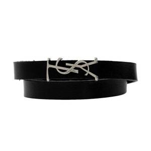 NEW SAINT LAURENT women's monogram leather bracelet in black